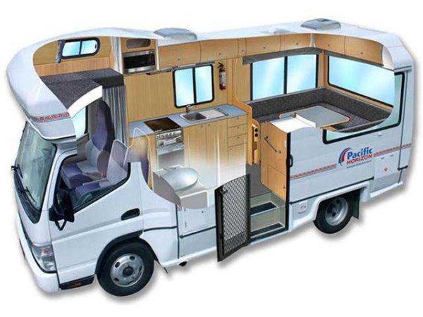 The travel van can have different fillings and equipment