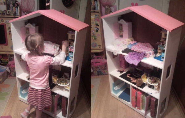 The dollhouse should be slightly taller than your child