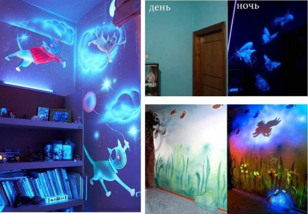 If you can draw, you can turn the nursery into a fabulous place in the evening. There are just special fluorescent paints
