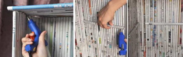 Glue holders under the shelves