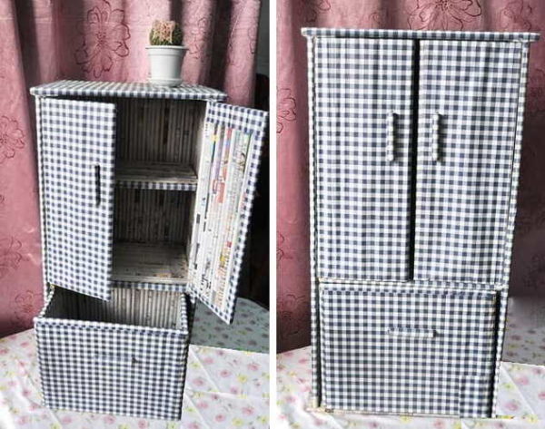 Ready-made cabinet for dolls from newspapers
