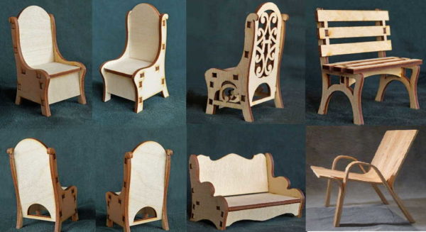 Several models of plywood doll chairs