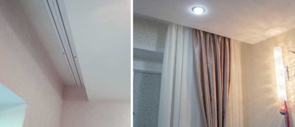 For stretch ceilings, string curtain rods are usually used, which are mounted to the ceiling