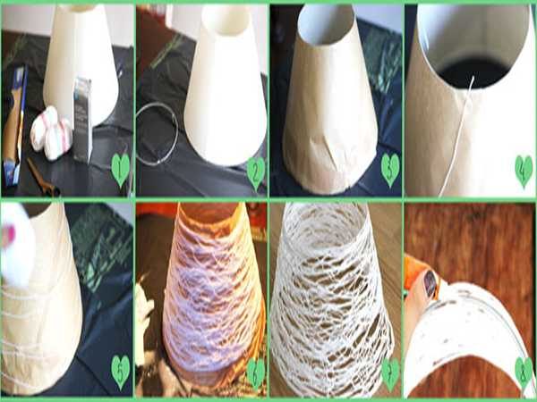 From thin plastic or cardboard, wrapped in cling film, we make a cylindrical shade of threads