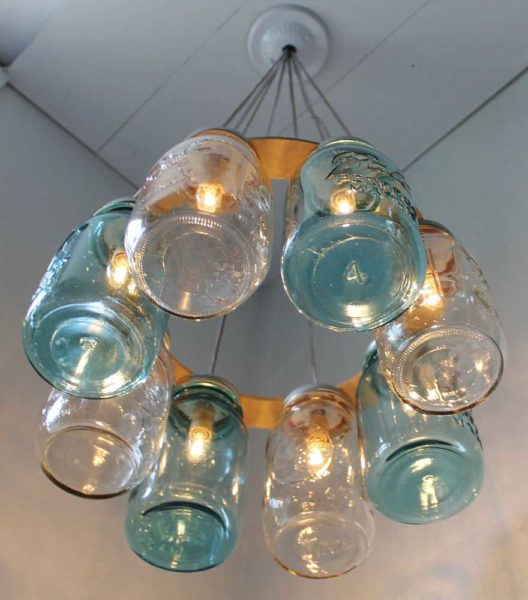 Are there colored glass jars? Make shades for a chandelier in the kitchen