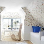 The peculiarity of the attic design is that the ceiling can also be pasted over with wallpaper.