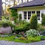 This is already a whole composition in front of a house of stones and plants.