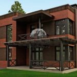 In this project of a brick house in the style of minimalism, the roof has overhangs