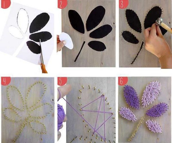 Making a picture from nails and threads: step by step photos