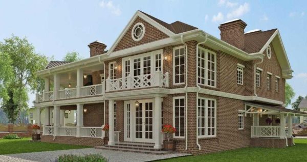Large two-storey brick house with two open terraces with Art Nouveau elements