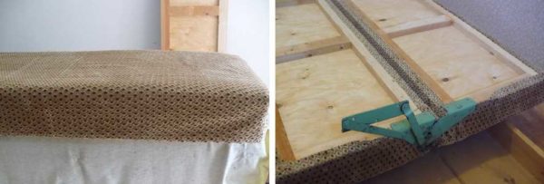 The upholstery of the sofa is almost complete
