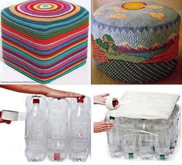 Plastic bottle bench: round and square