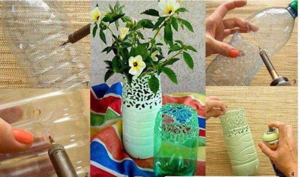 Beautiful vase from a plastic bottle