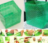 Laundry baskets from strips: weaving from plastic bottles
