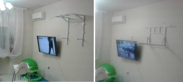 Before making a horizontal bar, decide on the place where you will hang it. Not all spouses will calmly accept such an innovation ... Homemade horizontal bar 3 in 1 on the wall in two working positions