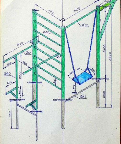 Horizontal bar for the street: drawing with dimensions