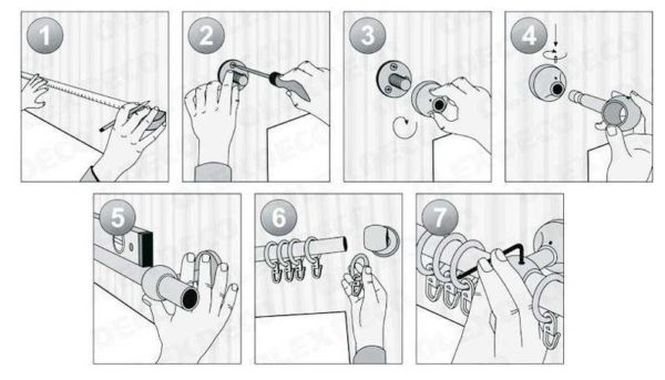 How to install a plastic curtain rod on the wall: installation order in pictures