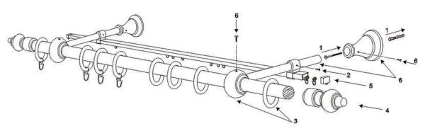 The principle of assembling curtain rods with round holders / brackets