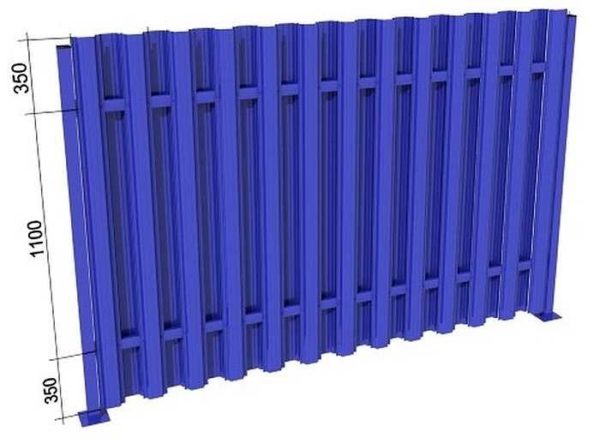 Approximately at this distance, it is necessary to fasten the logs when installing a fence from a metal picket fence