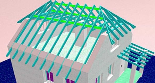 One of the options for the truss system of a half-hip roof