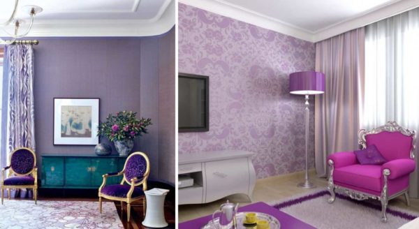 In the living room can be used as the main (for walls, textiles, etc.) purple or pastel light shades