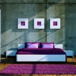 Purple color in the bedroom of minimalism style