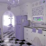 Delicate lilac and white create a very cozy atmosphere in the kitchen