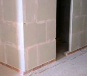 This is how the finished partition from the tongue and groove separating the bathroom in a new building looks like