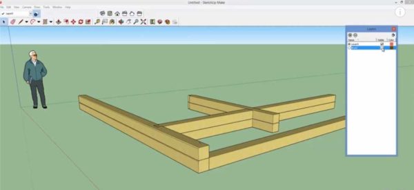 In the ScratchUp program, you can also model a wooden or log house, but everything must be done manually
