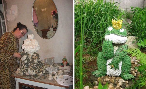 How to make garden figures: a frog from concrete and stones