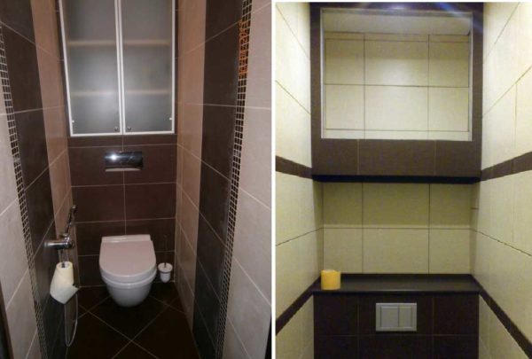 Frosted glass and a mirror are also possible options for facades for a closet in a toilet