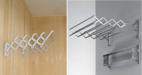 Folding wall-mounted clothes dryer on the balcony