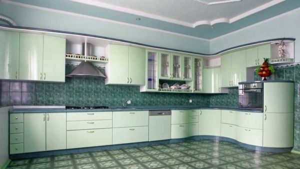 Kitchen in green tones: a monochrome version cannot be called boring