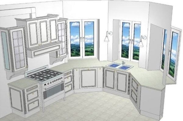 Kitchen layout with sink in the bay window