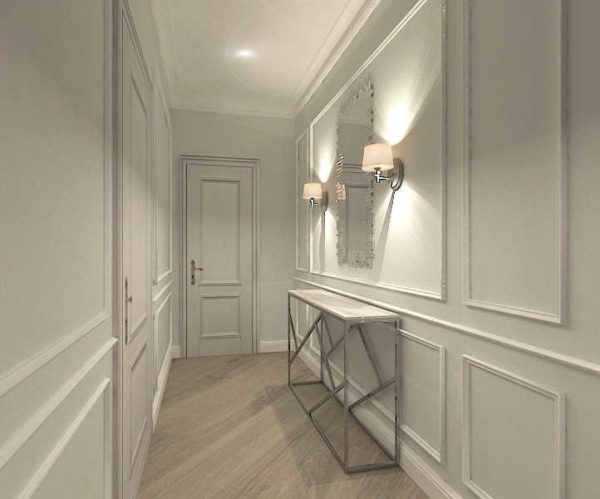 In a long and narrow hallway, frames visually expand the space