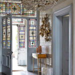 Traditional stained glass in front door interior decoration