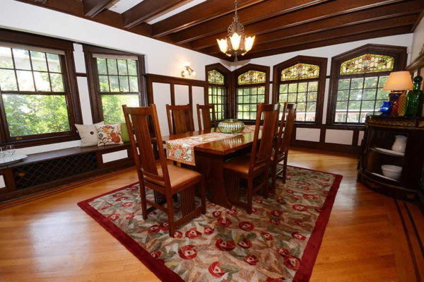 Stained glass goes well with wood, but requires space