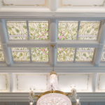 Stained-glass windows are built into powerful frames