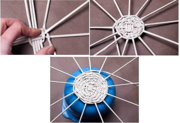 How to weave a round bottom from newspaper tubes