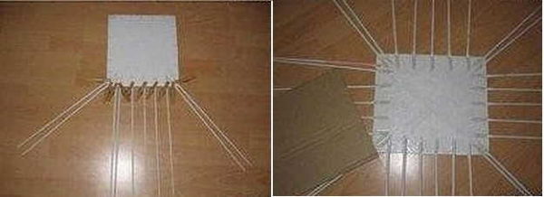 The bottom is made of cardboard for weaving from newspaper tubes