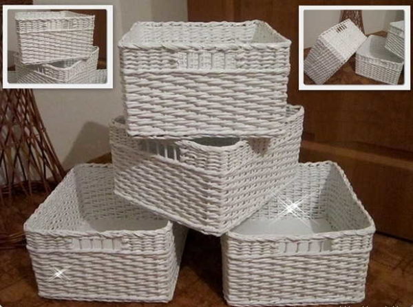 Series of identical paper tube baskets - functional and beautiful
