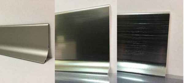 Aluminum skirting boards can be of different colors, metallic colors are made with different degrees of gloss