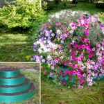 Didn't mean how to make a tiered flower bed or garden bed? From plastic garden tape we make rings of different diameters, filling with soil, we fold one on top of the other