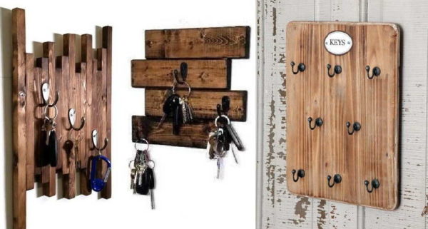 Wall key holder made of wooden boards