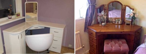 Dressing table with mirror illuminated corner type between window and bed