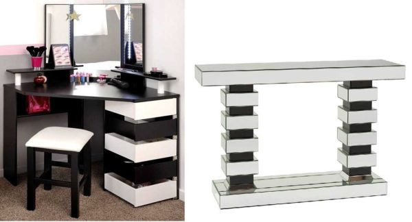 On the left photo, the drawers are not pull-out - they rotate around an axis. This way of opening saves space