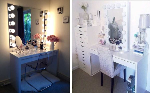 Illumination of the mirror for the dressing table is made on the sides or along the perimeter