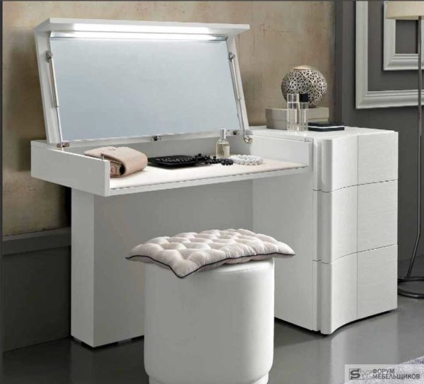 Convertible dressing table with illuminated mirror: lifting mechanism for lid - furniture lifts