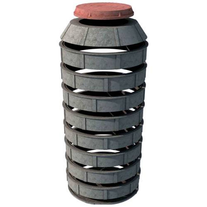 The principle of assembling a sealed plastic well. In addition to rings, the kit includes a bottom, a cone and a hatch