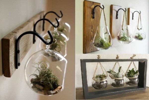 Unusual interior decorations from mini florariums in glass balls